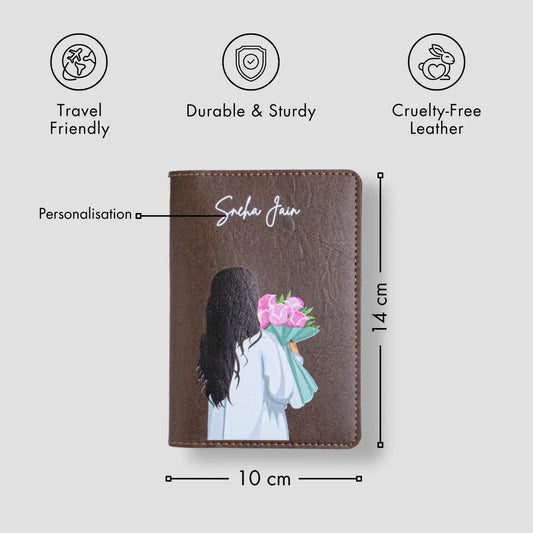 Brown travel pouch with features