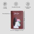 Maroon passport cover with girl