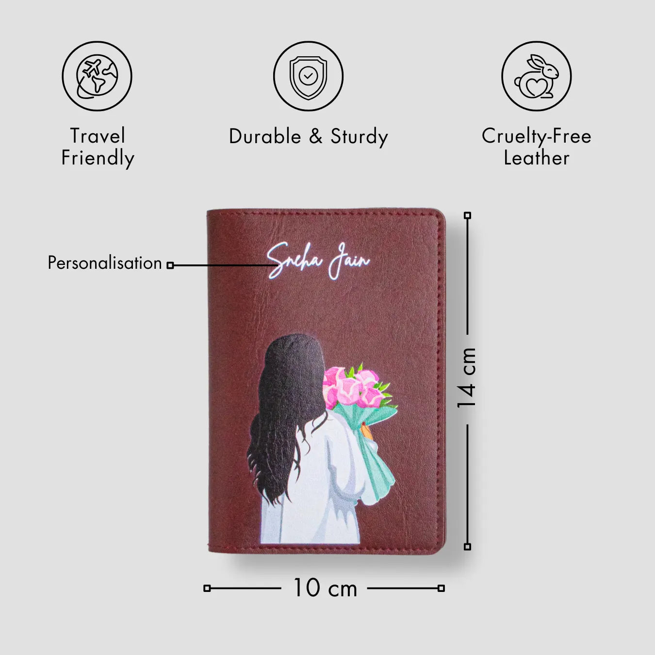 Maroon passport cover with girl