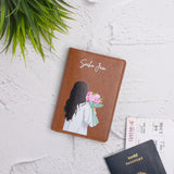 Tan travel pouch with pink flower 