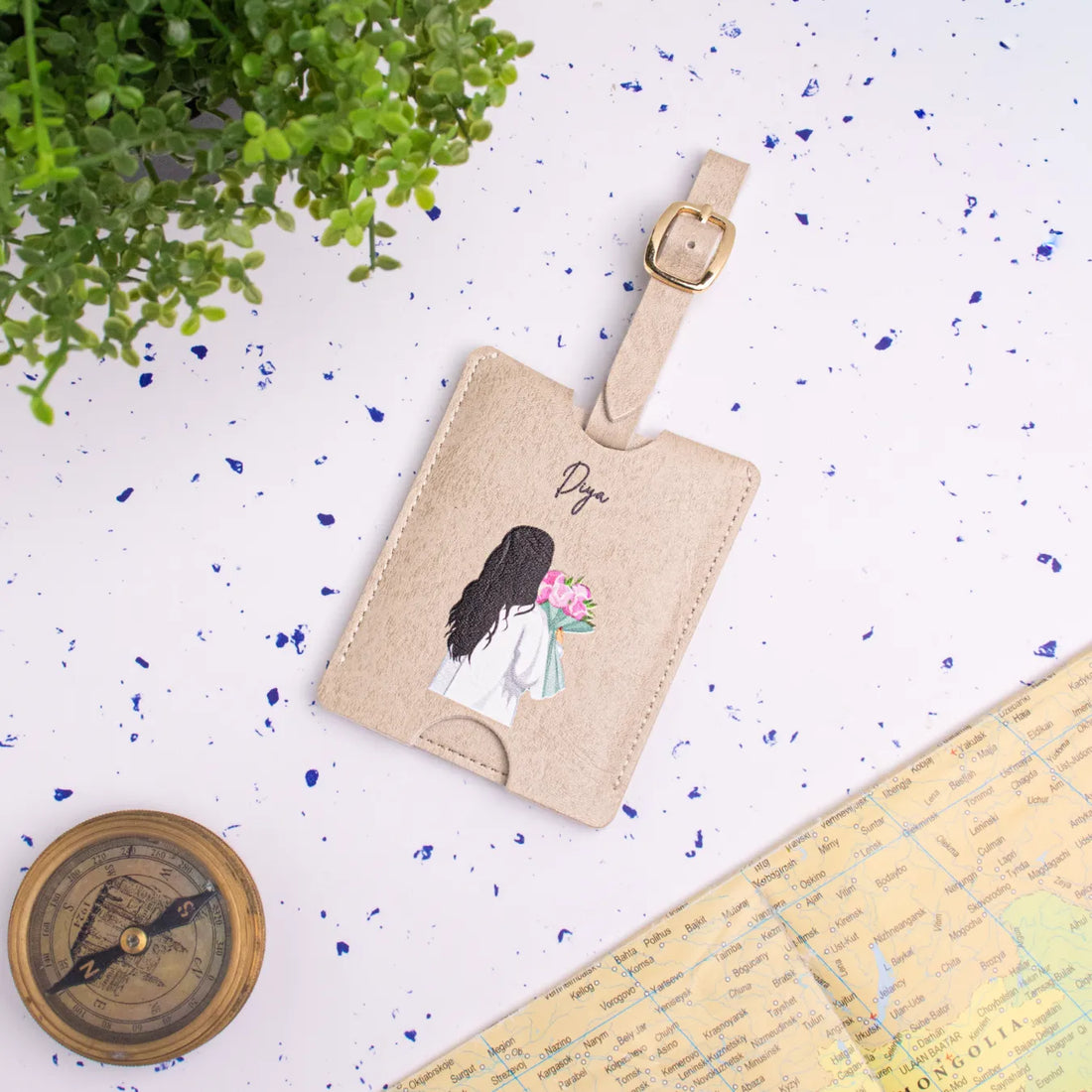 Beige personalised luggage tag