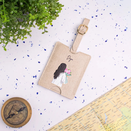 Beige personalised luggage tag