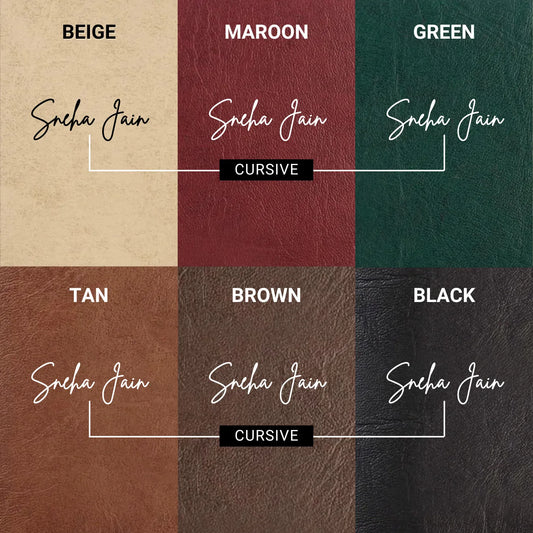 Pouch color options in beige, red, green, black.