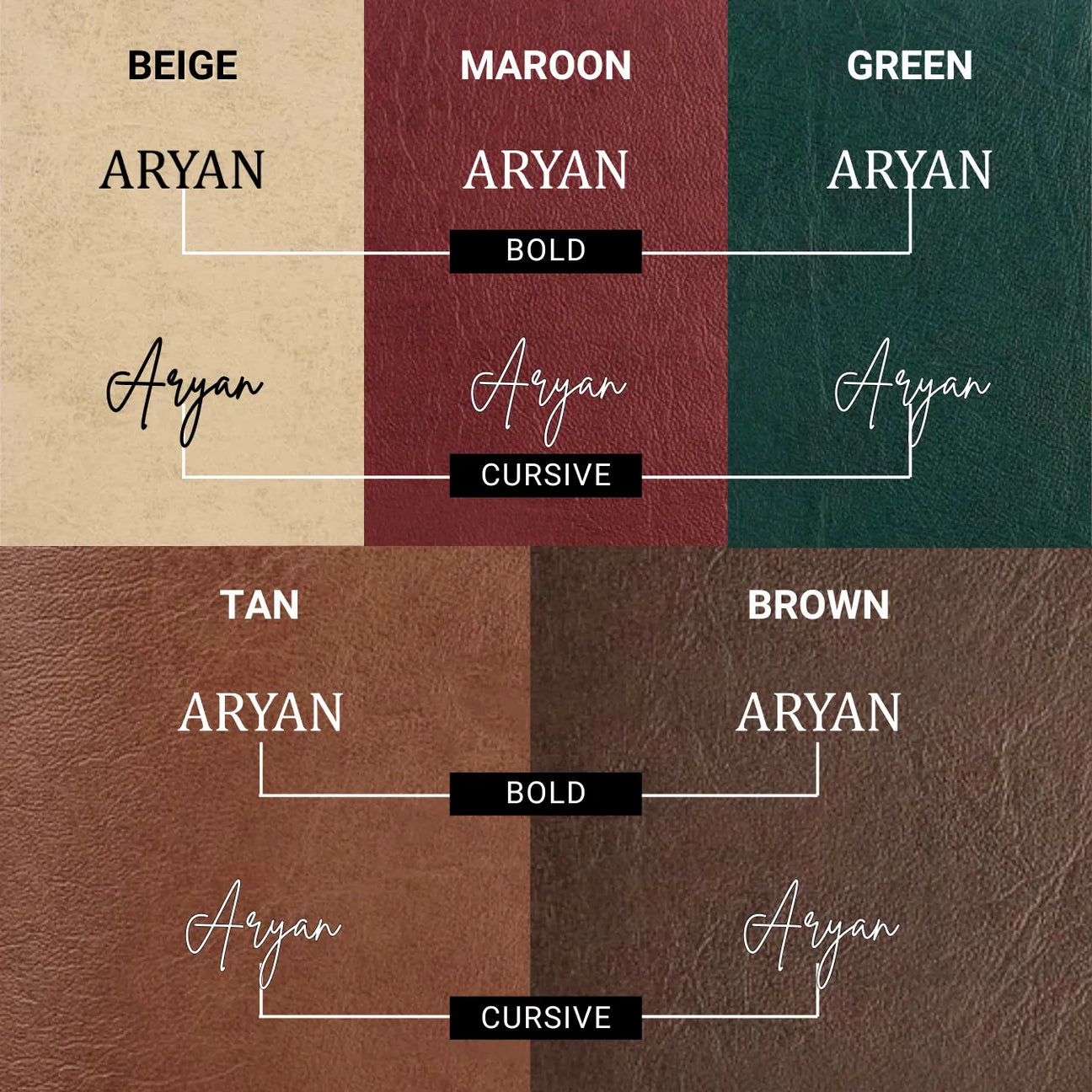 Icon and font samples on pouch color chart