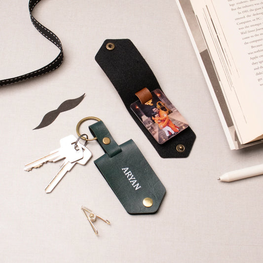 PERSONALISED FLIP PHOTO KEYCHAIN - GREEN