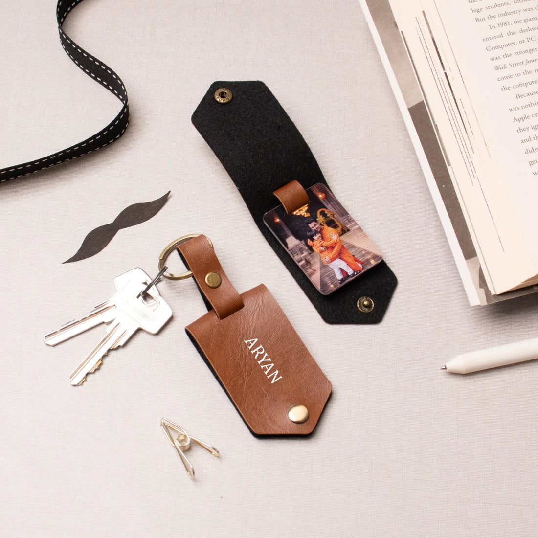Personalised Tan Flip Keychain Cover