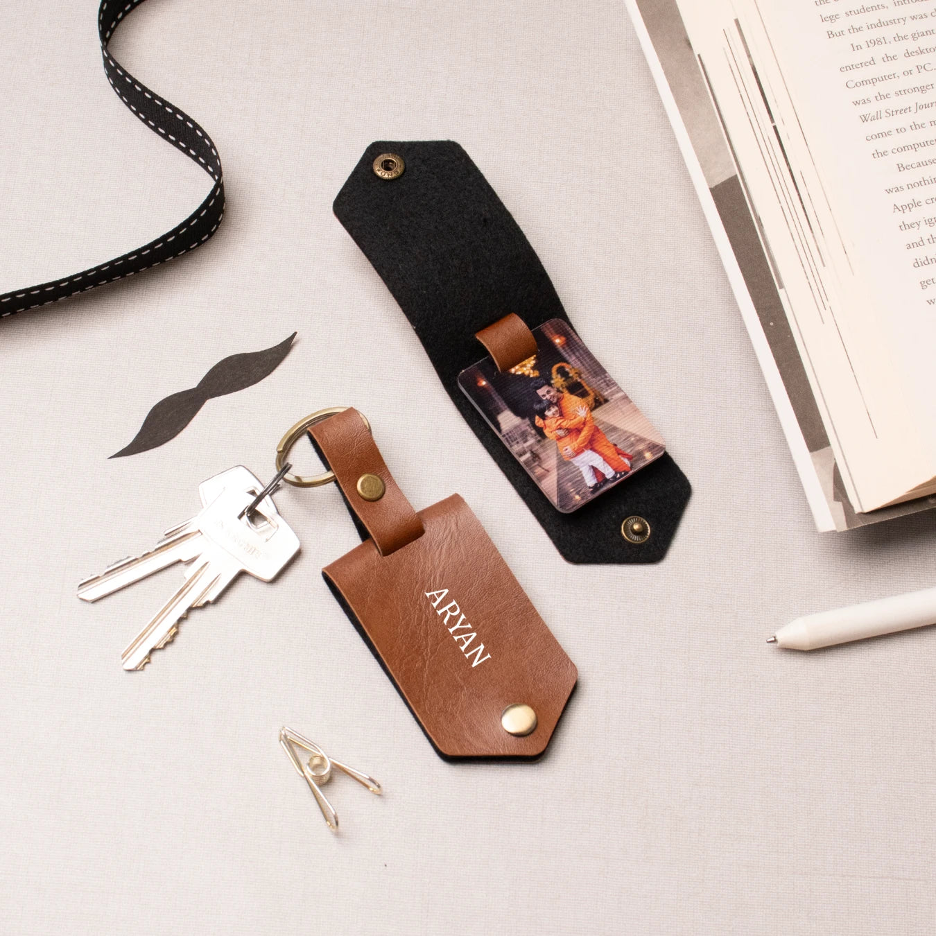 Personalised Tan Flip Keychain Cover