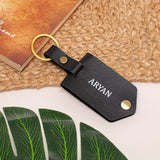 Personalised black leather keychain