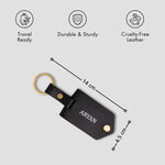 Personalised black leather keychain with features