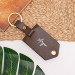 Personalised brown leather keychain