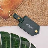 Personalised green leather keychain