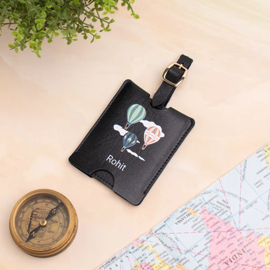 Black personalised luggage tag