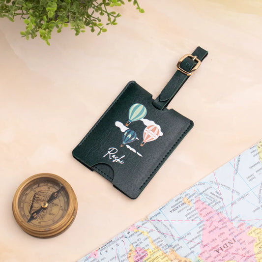 Green personalised luggage tag