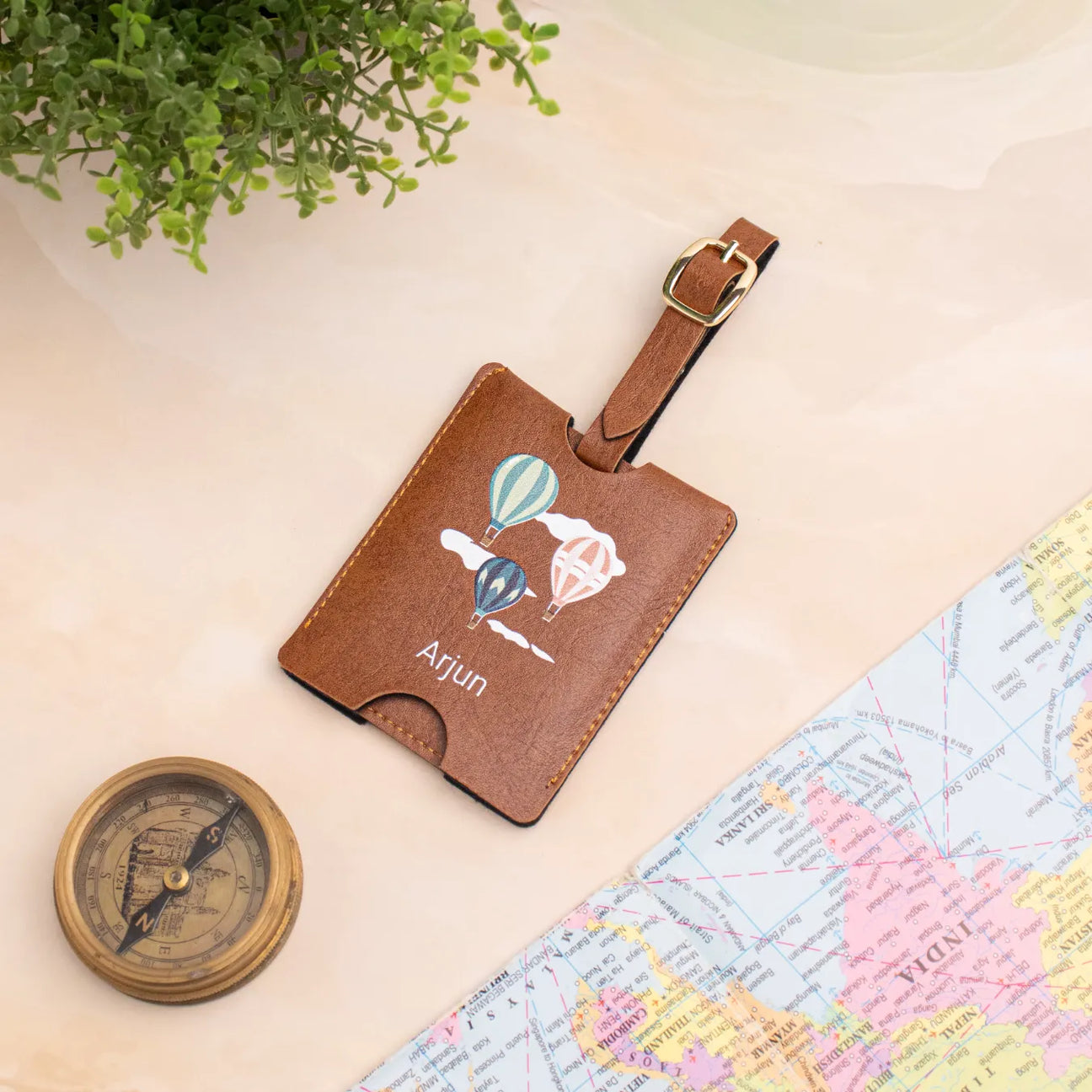 Tan personalised luggage tag