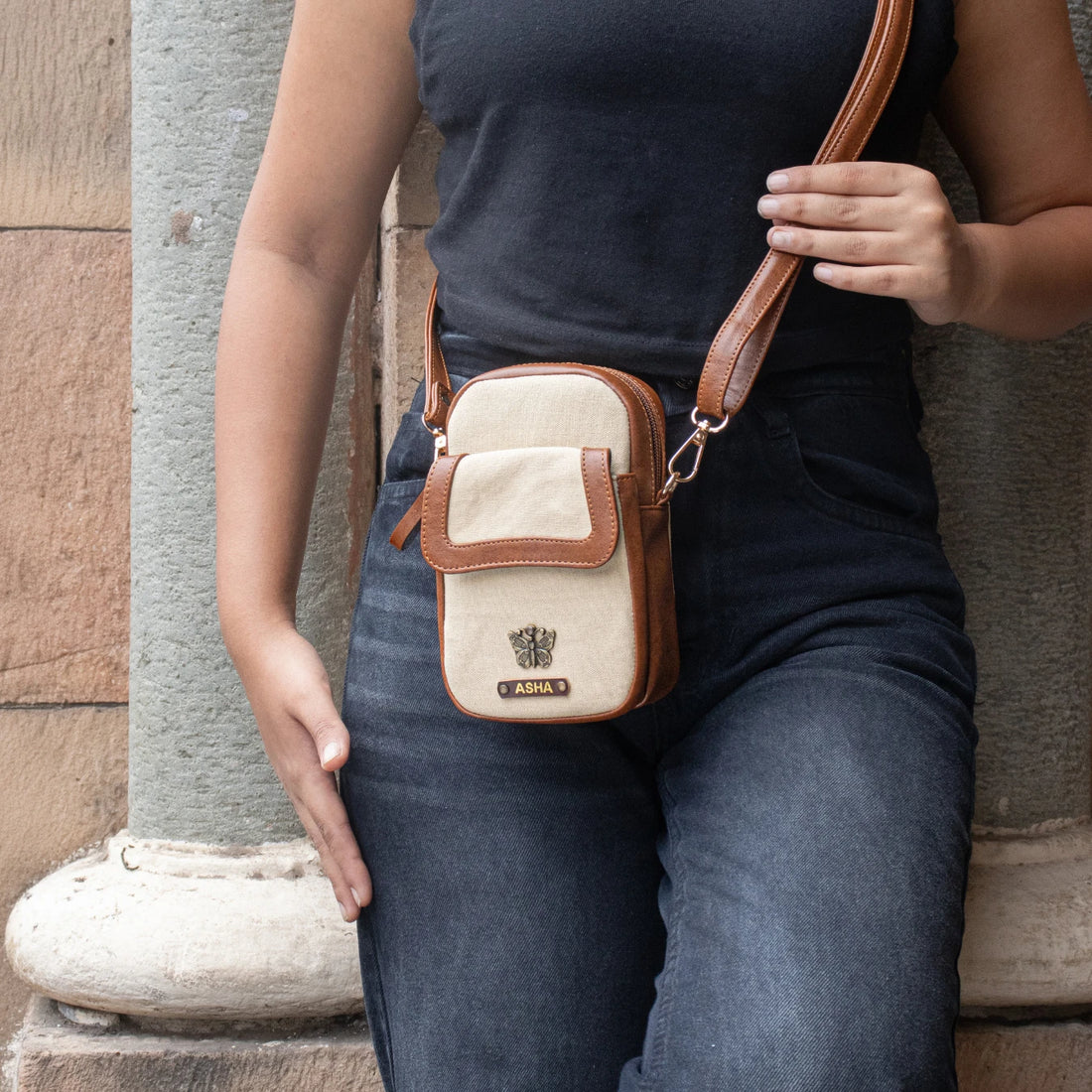 Tan sling bag charm