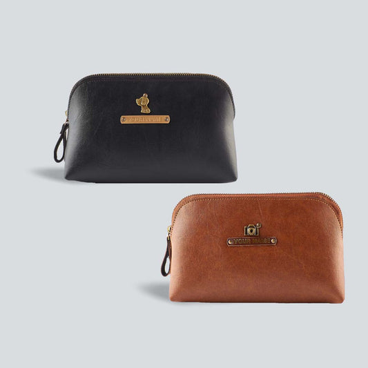 COUPLE PERSONALISED MULTIPURPOSE POUCH - (TAN AND BLACK)
