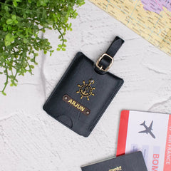 Black personalized luggage tag with name
