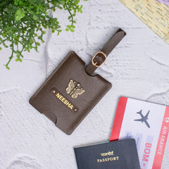Brown personalized luggage tag with name