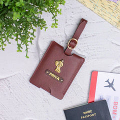 Maroon personalized luggage tag with name