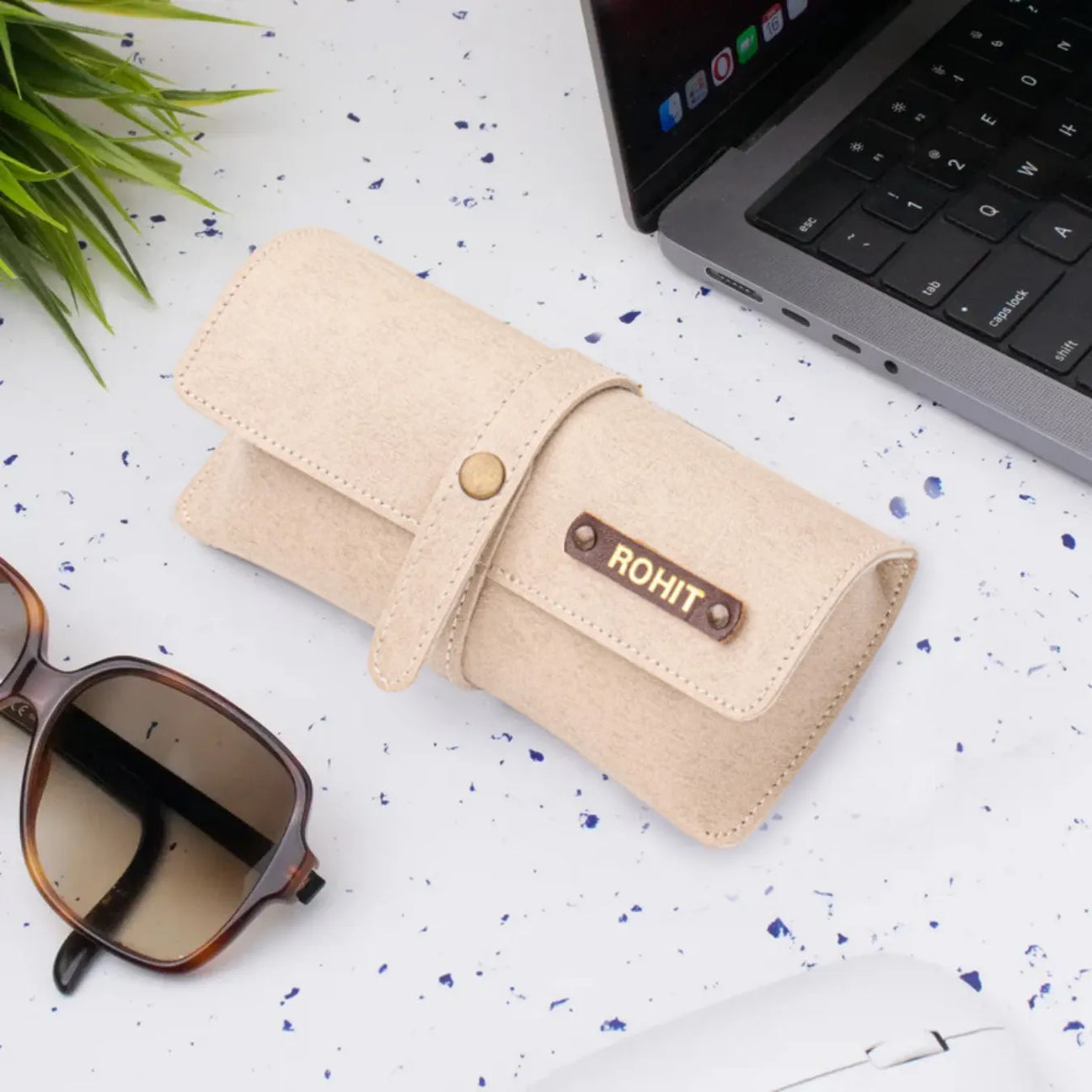 Beige personalised sunglass case 
