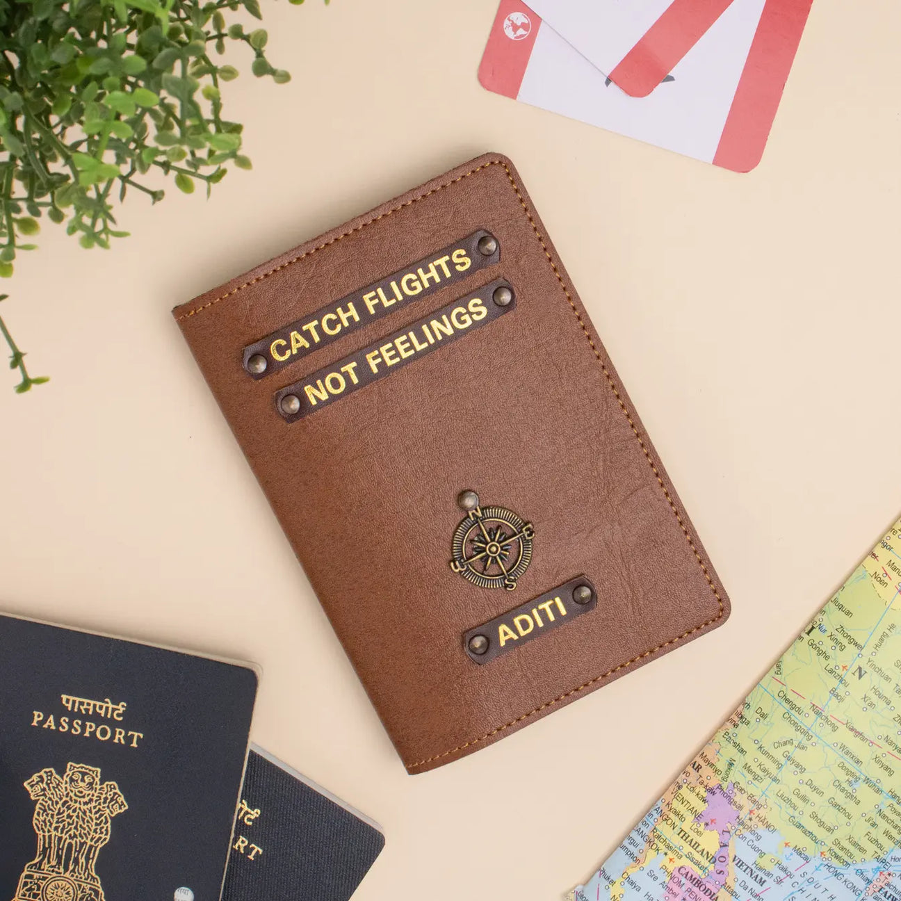 Gold embossed quote on passport cover