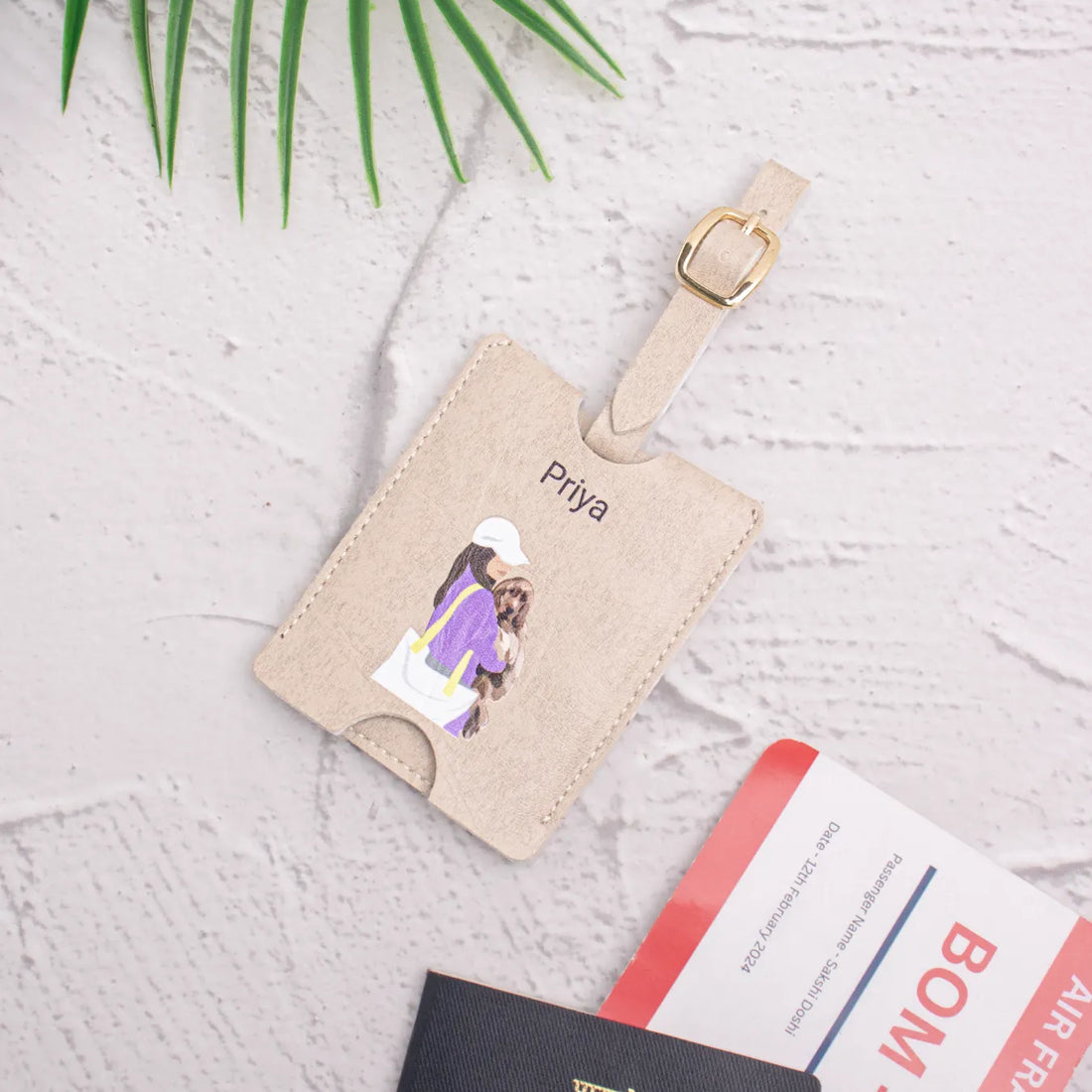 Beige personalised luggage tag