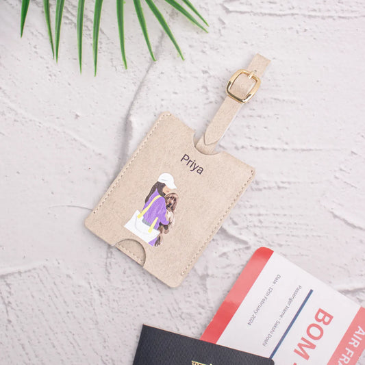 Beige personalised luggage tag