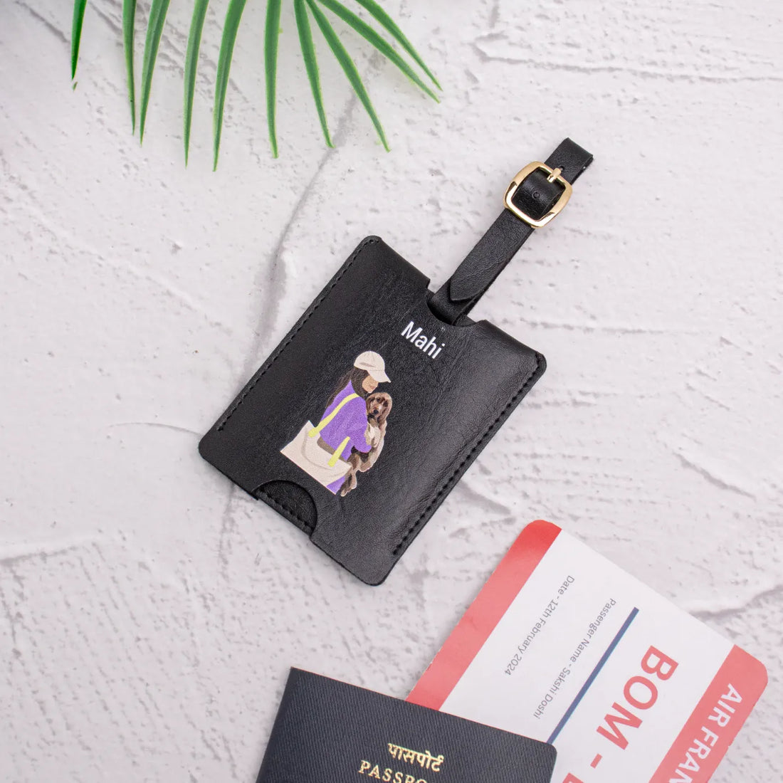 Black personalised luggage tag