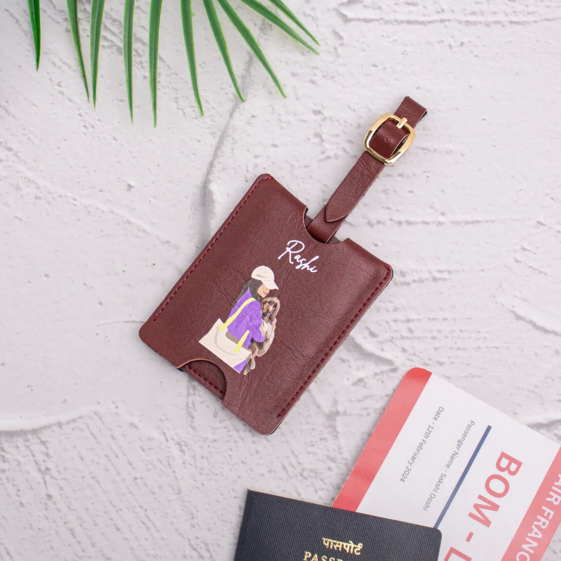 Maroon personalised luggage tag