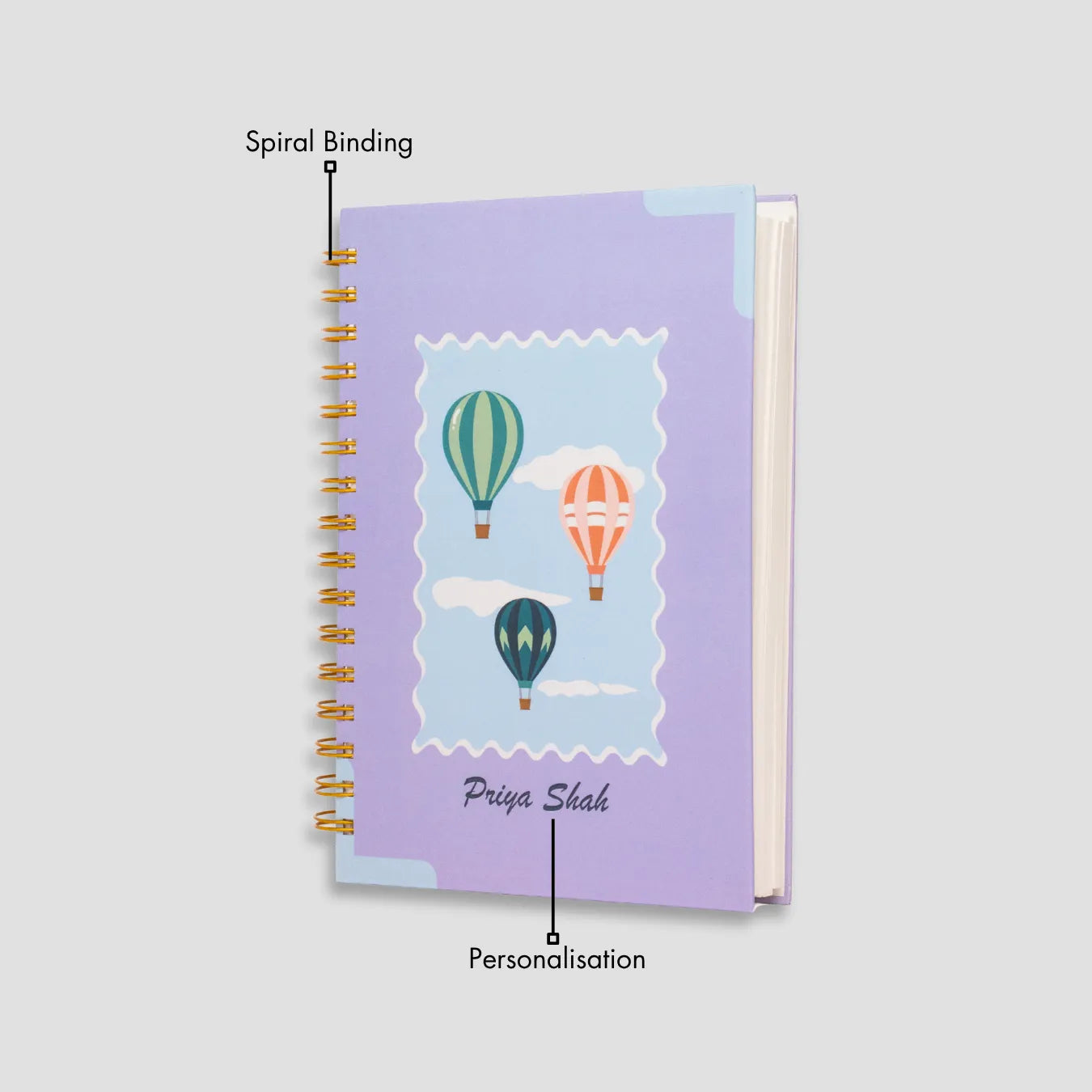 Purple hot air balloon notebook