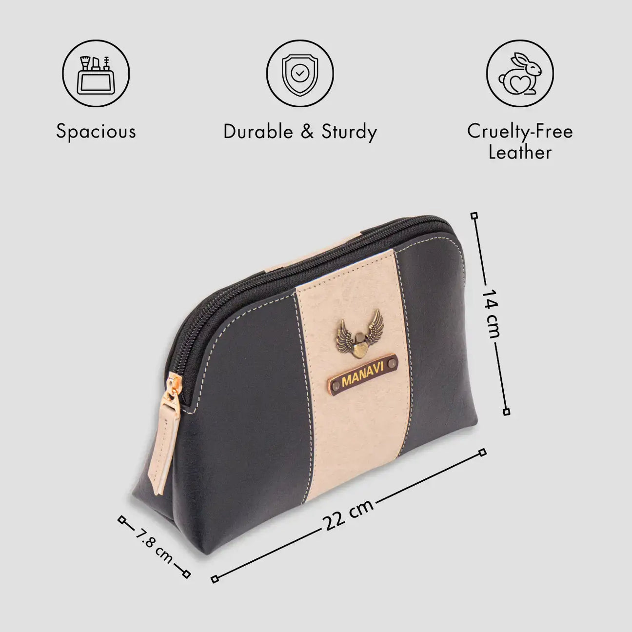 Personalised black multipurpose pouch pouch with features