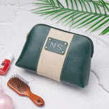 Green leather makeup pouch