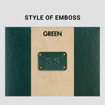 Green emboss style with personalized initials on leather surface