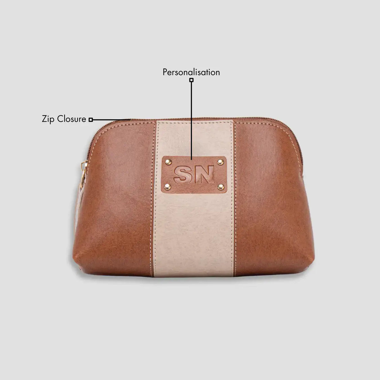 Personalised tan multipurpose pouch pouch with features