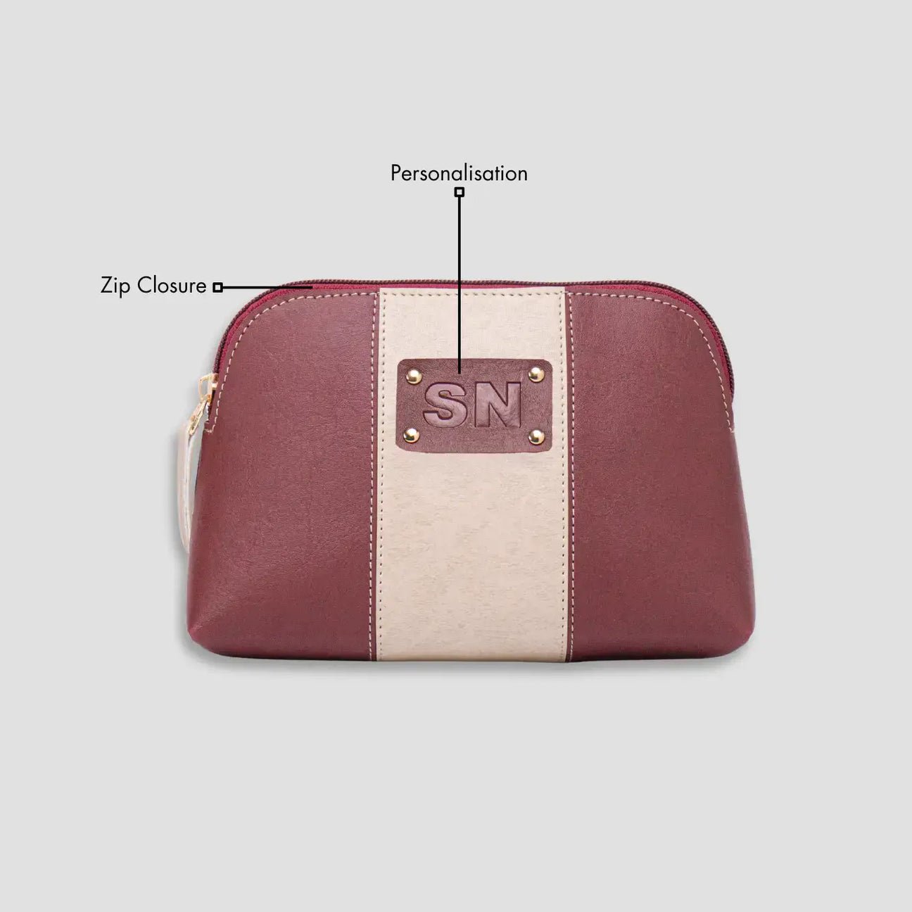 Personalised maroon multi purpose pouch pouch with features