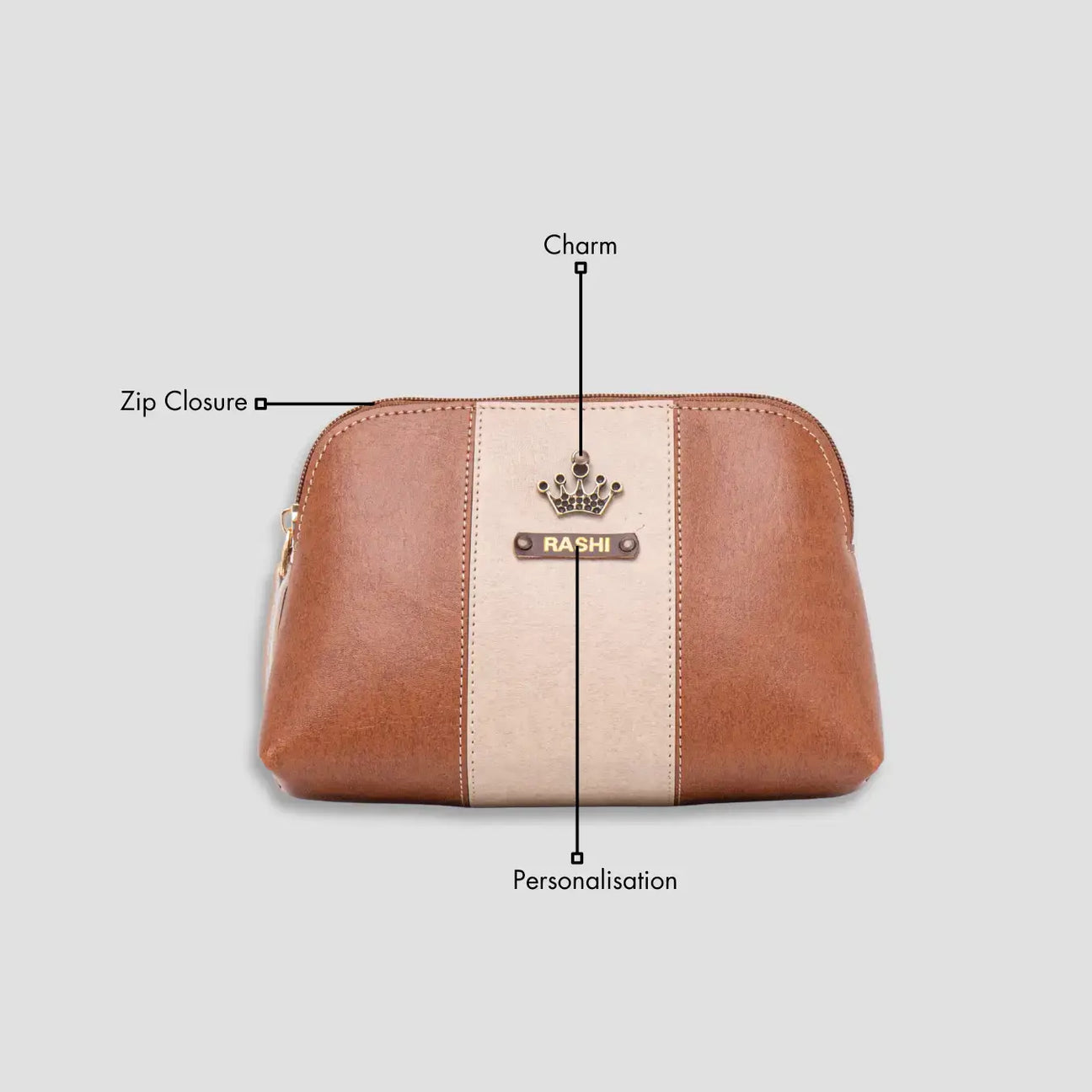 Personalised tan multipurpose pouch pouch with features