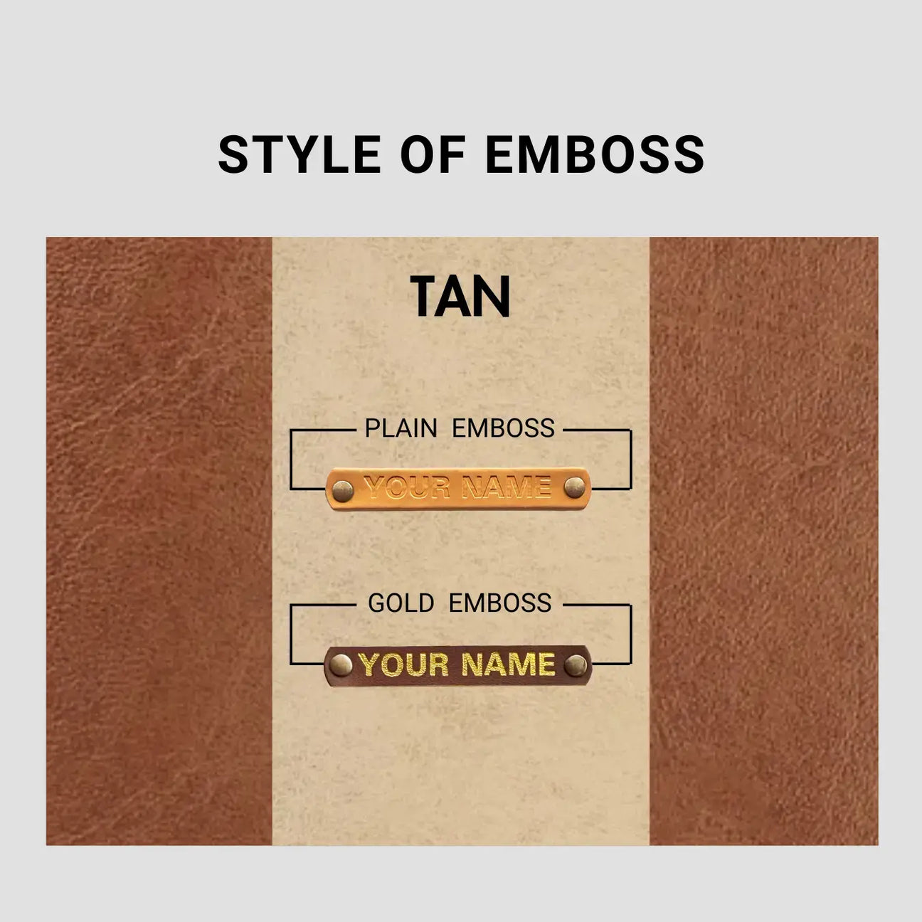 Tan leather plain & gold emboss style with initials
