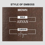 Brown leather emboss style options bold and cursive