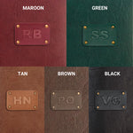 Leather tag colors: maroon, green, tan, brown, black