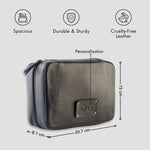 Personalised black tech bag with zip closure and size dimensions.