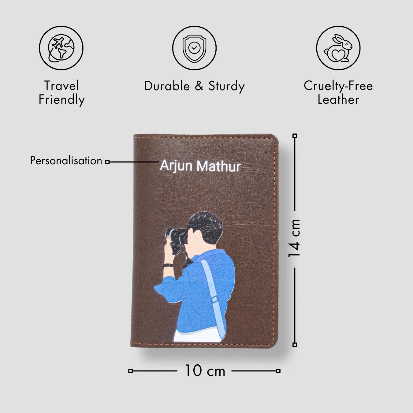 Brown passport cover with boy