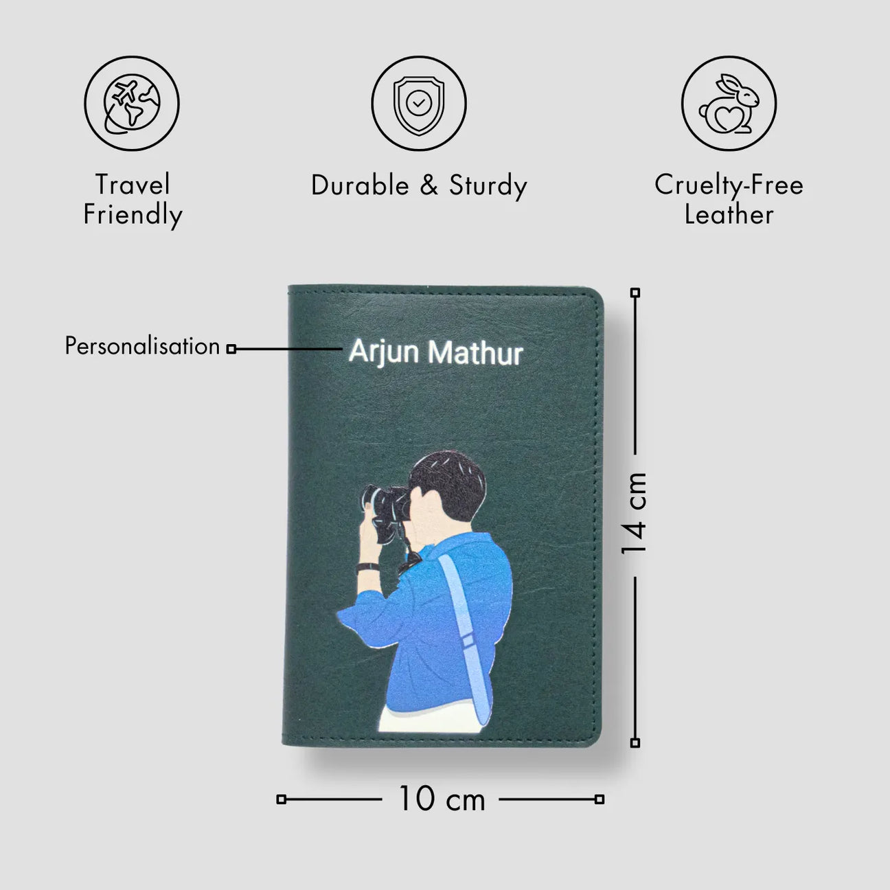 Green passport holder with features