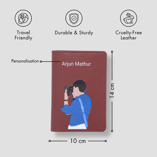 Maroon passport holder with features
