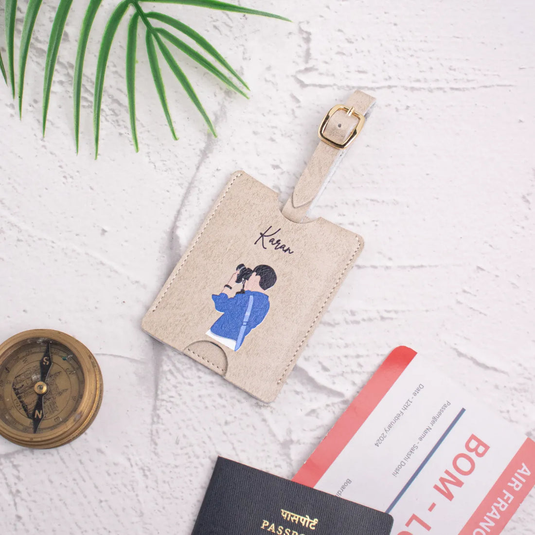 Beige personalised luggage tag