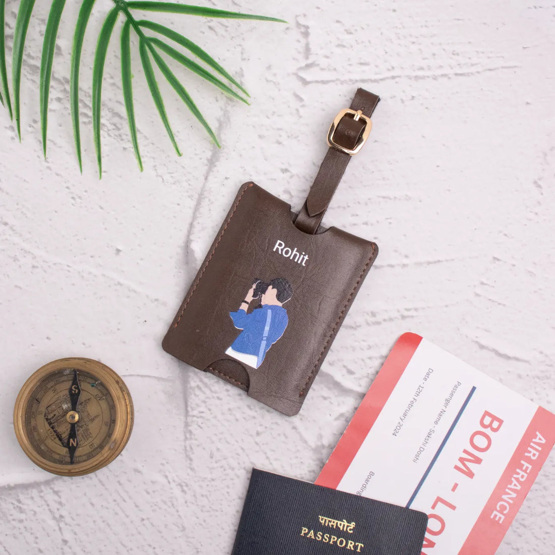 Brown personalised luggage tag