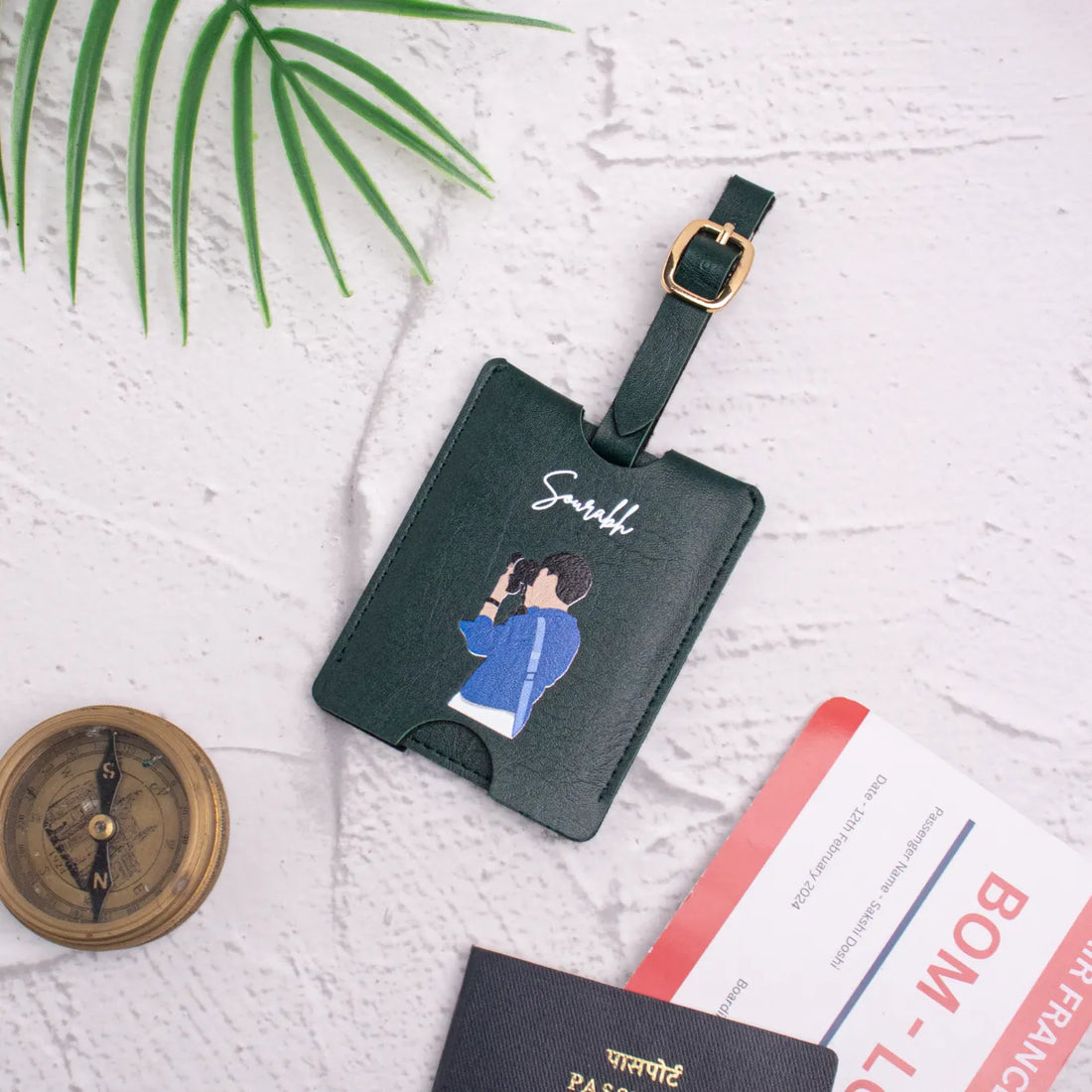 Green personalised luggage tag