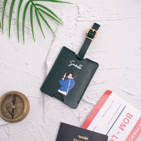 Green personalised luggage tag