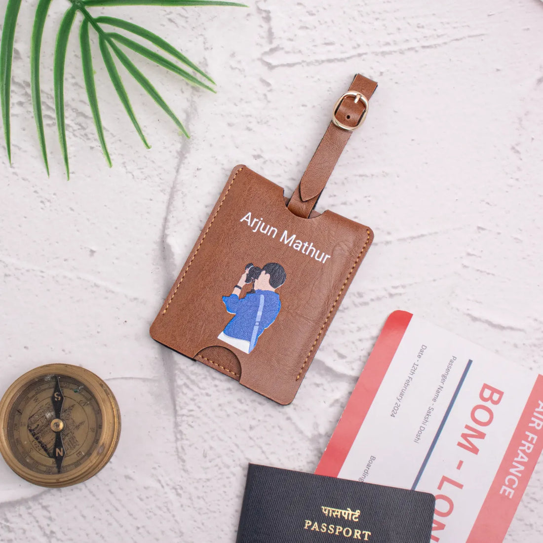 Tan personalised luggage tag 
