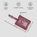 Maroon personalised luggage tag with size details