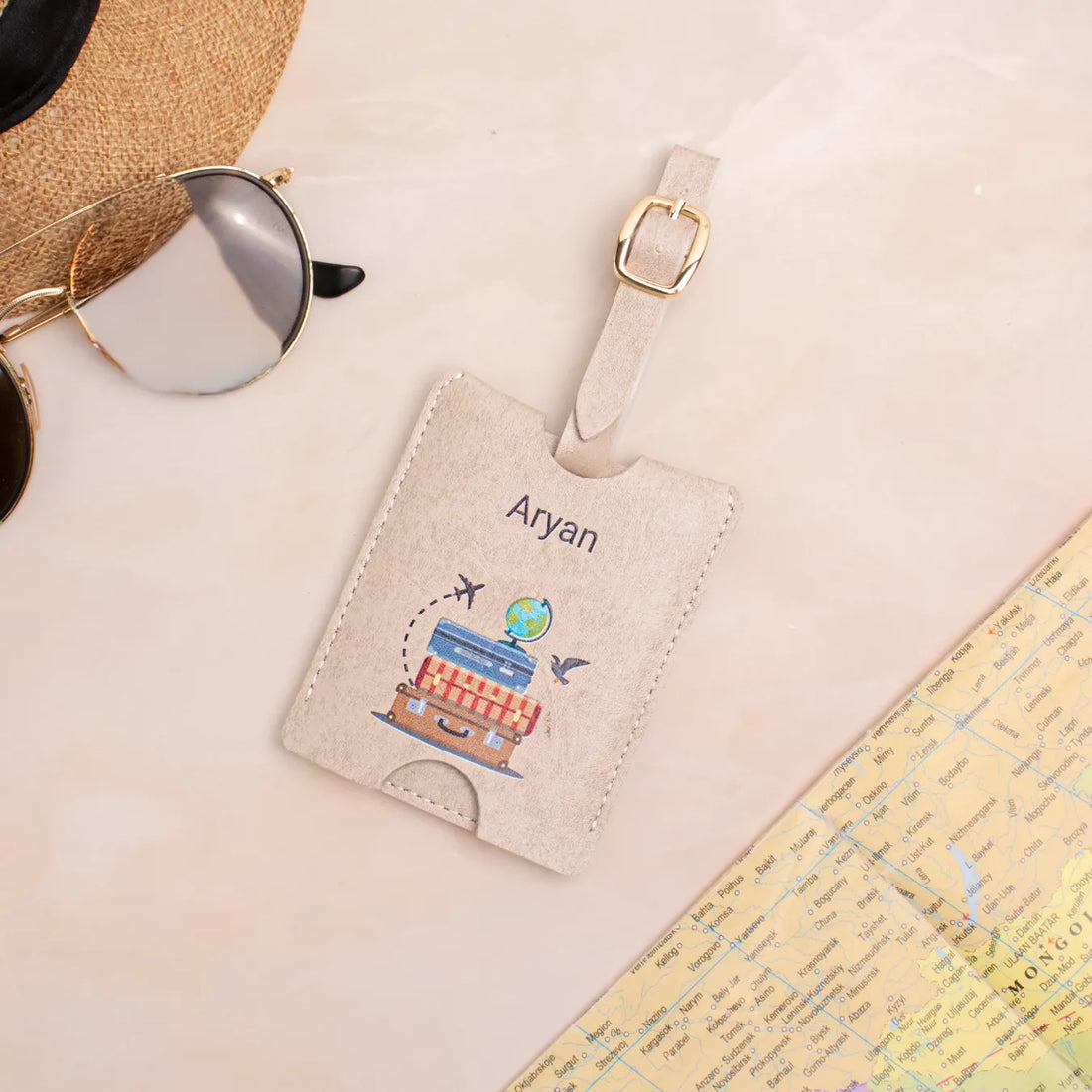 Personalised Beige floral luggage tag